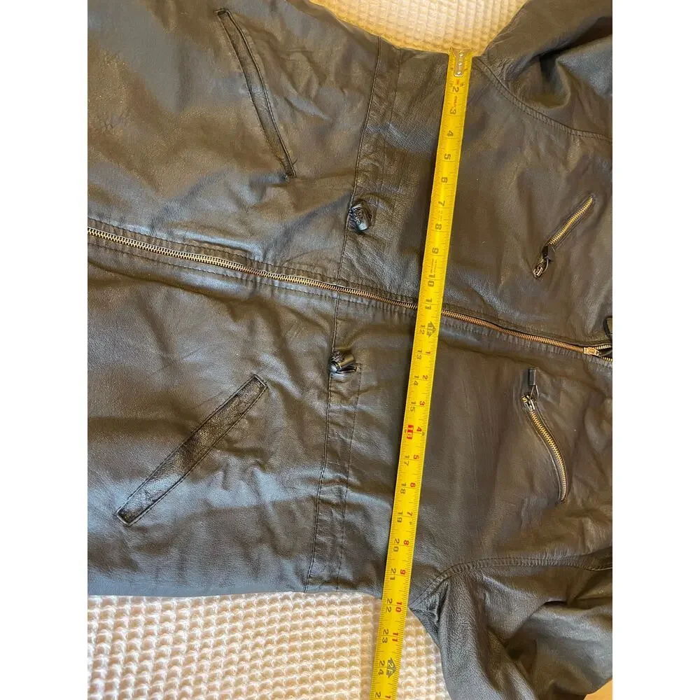 VTG Genuine Leather Jacket Zip Closure Draw String Waist & Collar Cozy Boho Lg